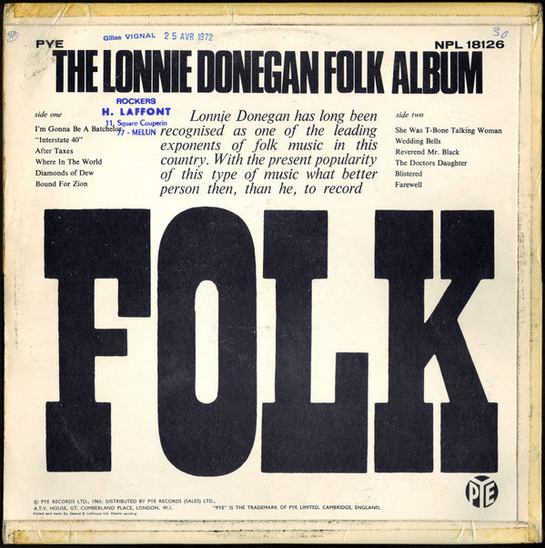 Lonnie Donegan : Folk Album (LP, Album, Mono)