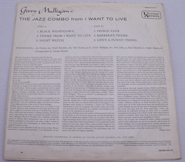 Gerry Mulligan : The Jazz Combo From "I Want To Live!" (LP, Album, Mono)