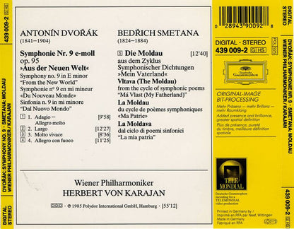 Antonín Dvořák, Bedřich Smetana, Wiener Philharmoniker, Herbert von Karajan : Dvořák: Symphonie No. 9 »Aus Der Neuen Welt = From The New World = Du Nouveau Monde« / Smetana: Moldau (CD, Album, RE, RM, Gol)