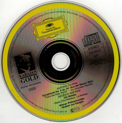 Antonín Dvořák, Bedřich Smetana, Wiener Philharmoniker, Herbert von Karajan : Dvořák: Symphonie No. 9 »Aus Der Neuen Welt = From The New World = Du Nouveau Monde« / Smetana: Moldau (CD, Album, RE, RM, Gol)