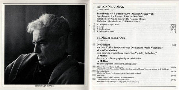 Antonín Dvořák, Bedřich Smetana, Wiener Philharmoniker, Herbert von Karajan : Dvořák: Symphonie No. 9 »Aus Der Neuen Welt = From The New World = Du Nouveau Monde« / Smetana: Moldau (CD, Album, RE, RM, Gol)