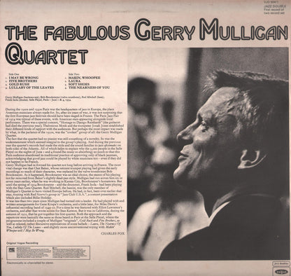 Gerry Mulligan Quartet : The Fabulous Gerry Mulligan Quartet (2xLP, Comp, RE, Ele)