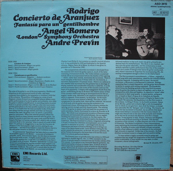 Joaquín Rodrigo, Angel Romero (2), London Symphony Orchestra, André Previn : Concierto De Aranjuez / Fantasía Para Un Gentilhombre (LP, Quad)