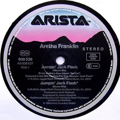 Aretha Franklin : Jumpin' Jack Flash (Plus 3 Special Remixes) (12", Maxi)