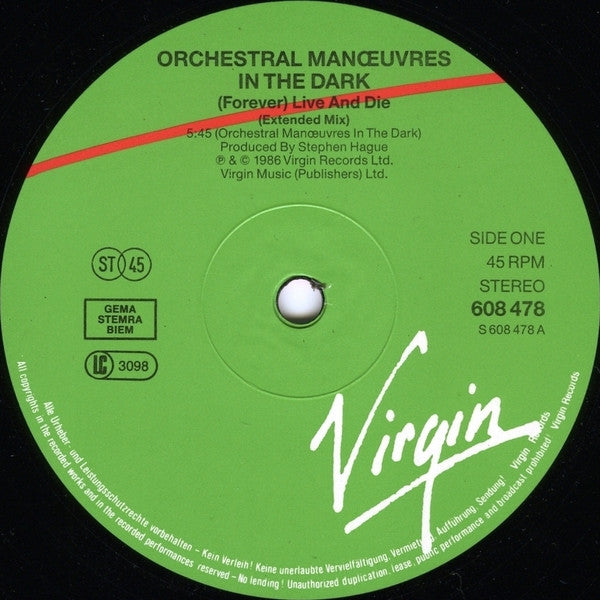 Orchestral Manoeuvres In The Dark : (Forever) Live And Die (Extended Remix) (12", Single)