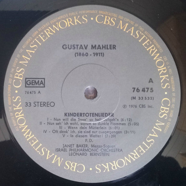Gustav Mahler - Janet Baker, Leonard Bernstein, Israel Philharmonic Orchestra / New York Philharmonic : Kindertotenlieder / Symphony No. 10-Adagio (LP)