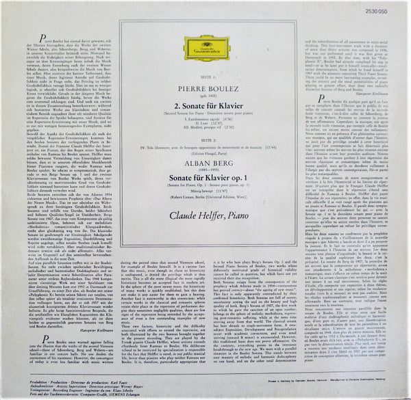 Pierre Boulez / Alban Berg - Claude Helffer : Piano Sonata No.2 / Piano Sonata Op.1 (LP)