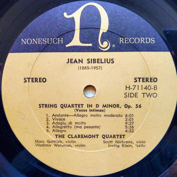 Sir Edward Elgar / Jean Sibelius - The Claremont Quartet : String Quartet In E Minor Op. 83 / String Quartet In D Minor (Voces Intimae) Op. 56 (LP, Album)