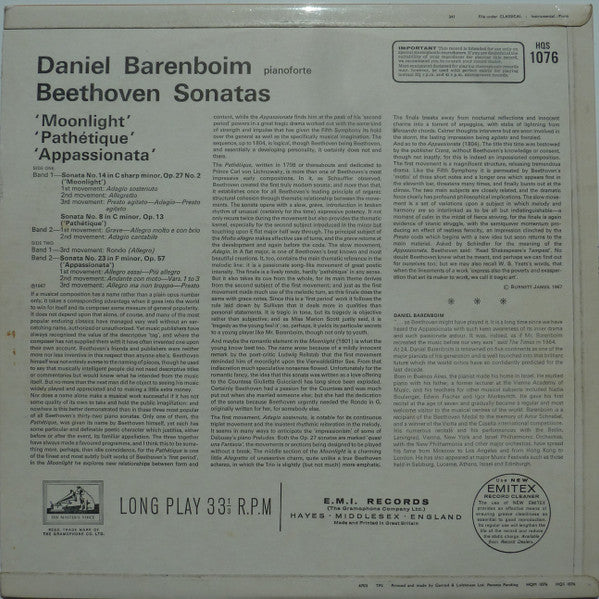 Daniel Barenboim : Beethoven Sonatas: Pathétique ・ Appassionata ・ Moonlight (LP, Album)