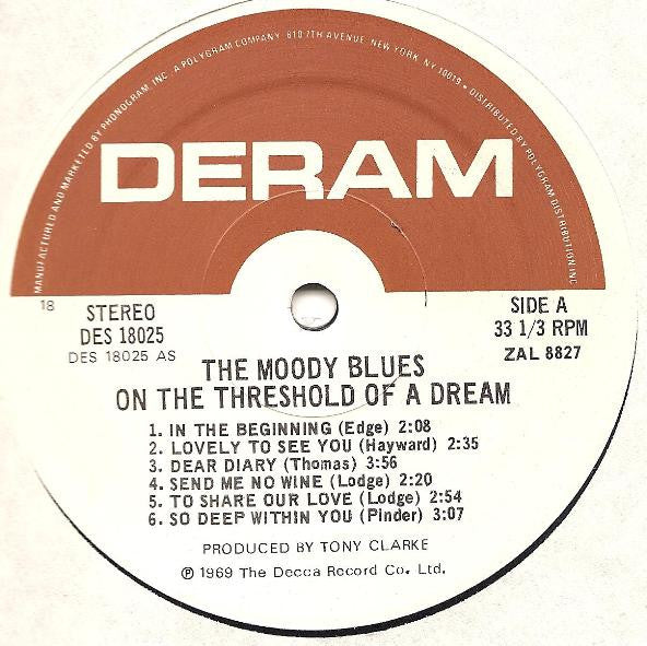 The Moody Blues : On The Threshold Of A Dream (LP, Album, RE, Pre)