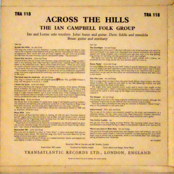 The Ian Campbell Folk Group : Across The Hills (LP, Album, Mono)