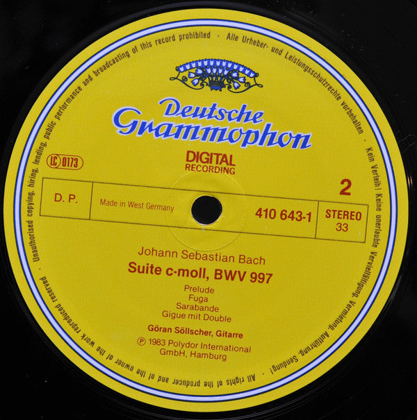 Johann Sebastian Bach, Göran Söllscher : Lute Suites = Lautensuiten BWV 996 & 997 (LP, Album)