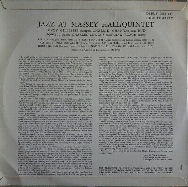 Charlie Chan (5), Dizzy Gillespie, Bud Powell, Max Roach ,  Charles Mingus : Jazz At Massey Hall (LP, Album, Mono, RE)