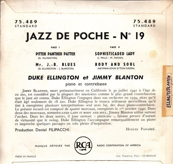 Duke Ellington & Jimmy Blanton : Jazz De Poche - N° 19 (7", EP, Mono)