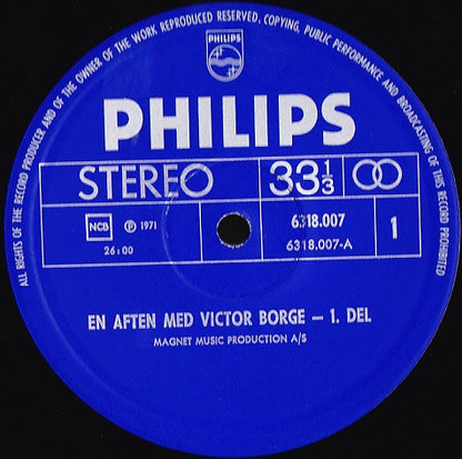 Victor Borge (2) : En Aften Med Victor Borge  ("Live" I Tivolis Koncertsal) (LP, Album)