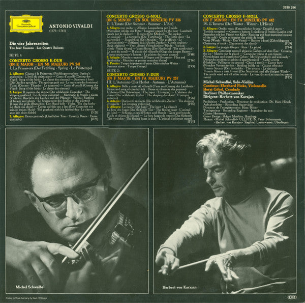 Antonio Vivaldi / Michel Schwalbé • Berliner Philharmoniker • Herbert von Karajan : Le Quattro Stagioni (LP, RP)