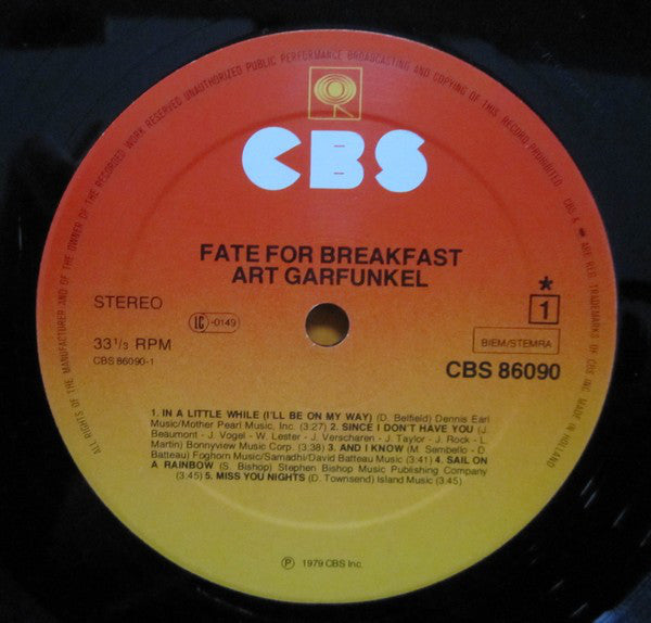 Art Garfunkel : Fate For Breakfast (LP, Album, RE)