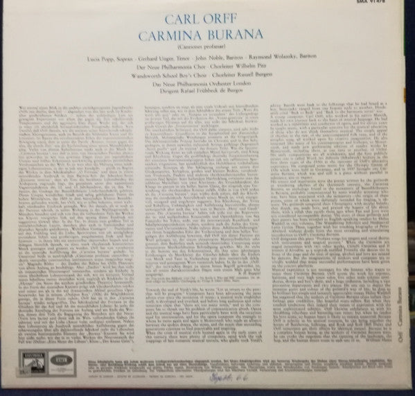 Carl Orff - Rafael Frühbeck De Burgos, Wilhelm Pitz, New Philharmonia Orchestra, Lucia Popp, Gerhard Unger, Raymond Wolansky, John Noble : Carmina Burana (LP)