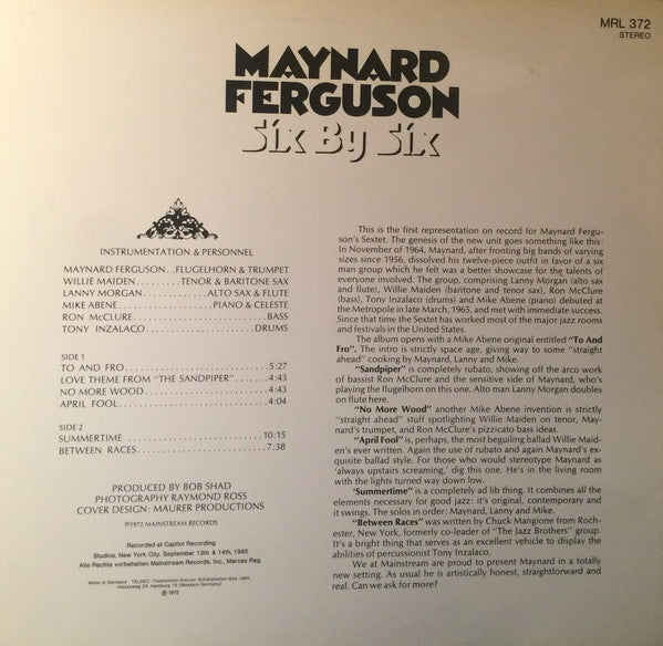 Maynard Ferguson : Six By Six (LP, Album)