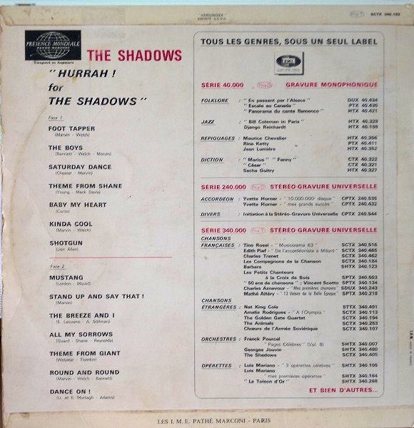 The Shadows : Hurrah! For The Shadows (LP, Comp)