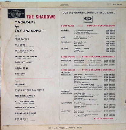 The Shadows : Hurrah! For The Shadows (LP, Comp)