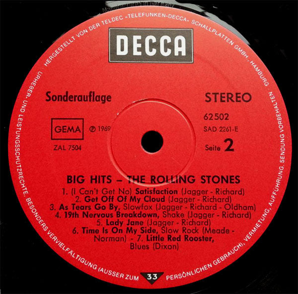 The Rolling Stones : Big Hits (High Tide And Green Grass) (LP, Comp, Club, RE)