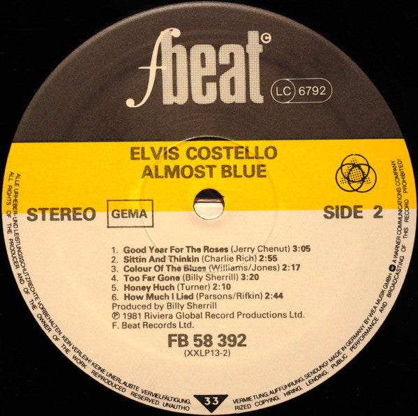 Elvis Costello & The Attractions : Almost Blue (LP, Album)