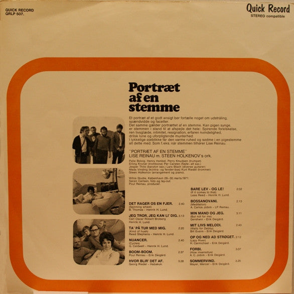 Lise Reinau, Steen Holkenovs Orkester : Portræt Af En Stemme (LP)