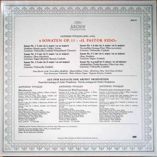 Antonio Vivaldi : 6 Sonaten Op. 13 »Il Pastor Fido« (LP, Album, Gat)