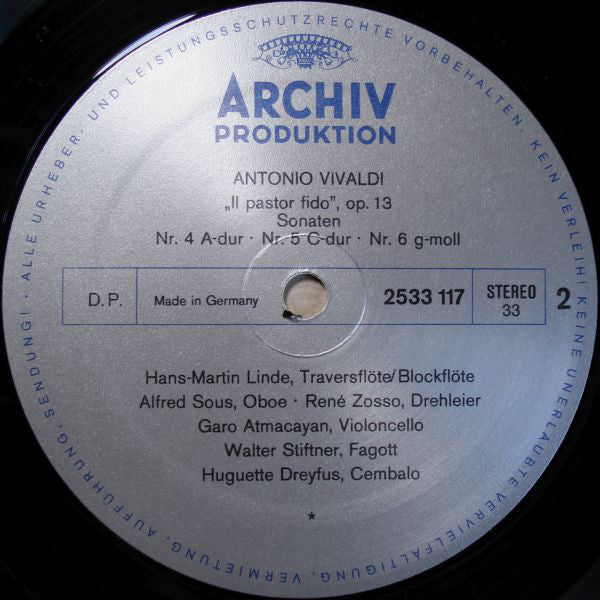 Antonio Vivaldi : 6 Sonaten Op. 13 »Il Pastor Fido« (LP, Album, Gat)
