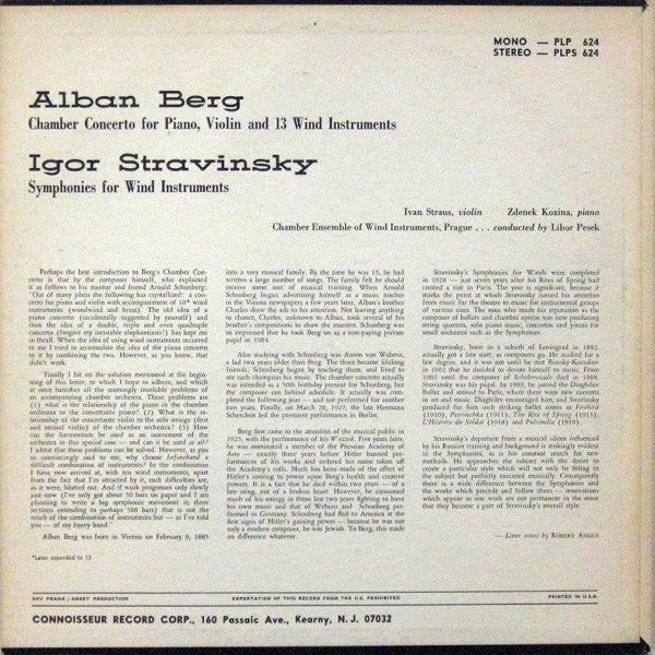 Alban Berg / Igor Stravinsky : Chamber Concerto / Symphonies For Wind Instruments (LP, Album)