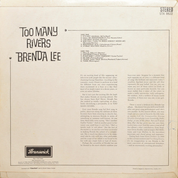 Brenda Lee : Too Many Rivers (LP)