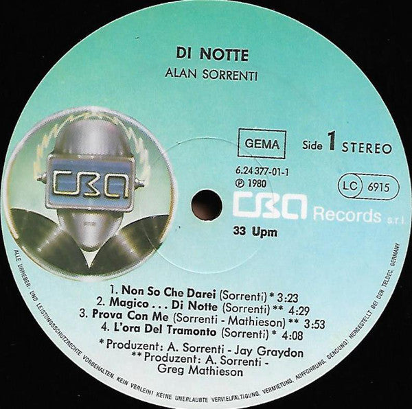 Alan Sorrenti : Di Notte (LP, Album)