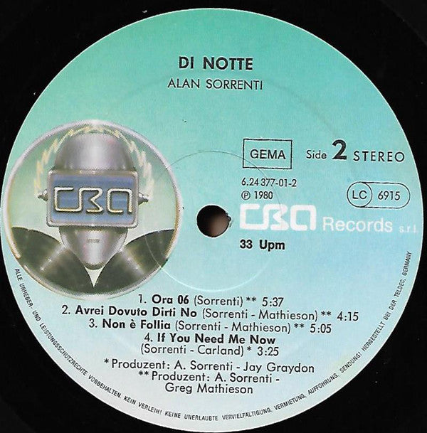 Alan Sorrenti : Di Notte (LP, Album)