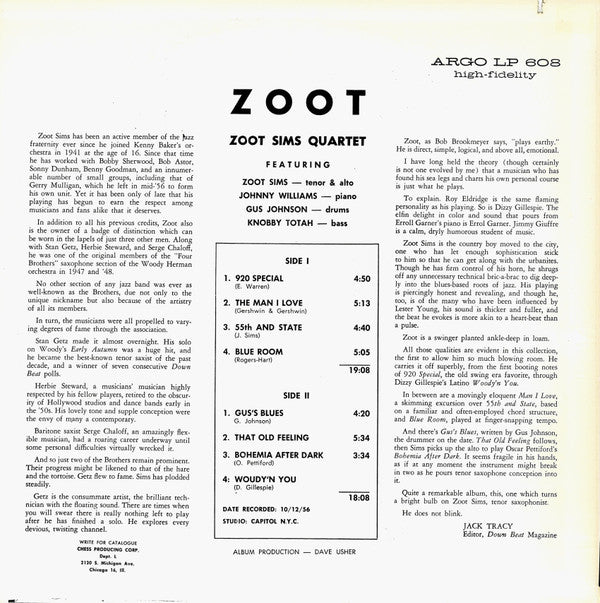 Zoot Sims Quartet : Zoot (LP, Album, RE)