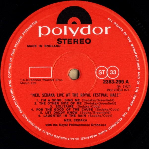 Neil Sedaka With Royal Philharmonic Orchestra : Live At The Royal Festival Hall (LP)