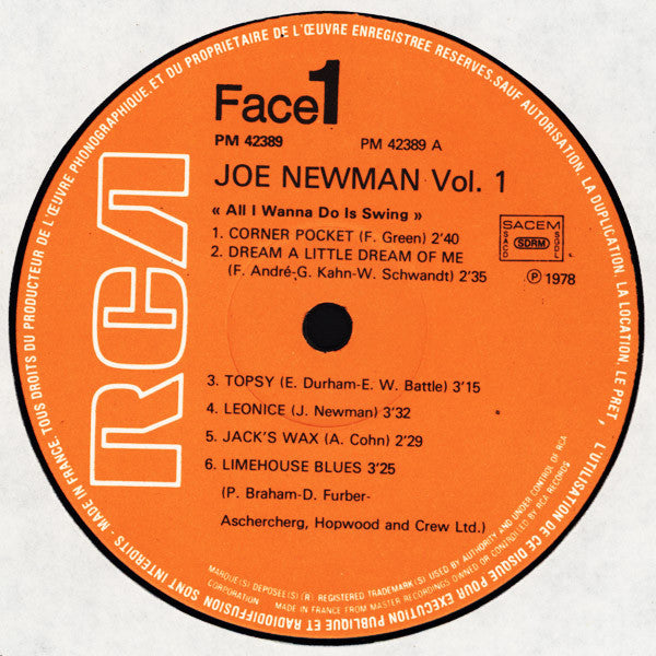 Joe Newman : Volume 1 "All I Wanna Do Is Swing" (LP, Album, RE)