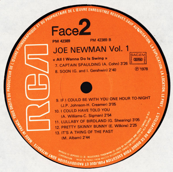 Joe Newman : Volume 1 "All I Wanna Do Is Swing" (LP, Album, RE)