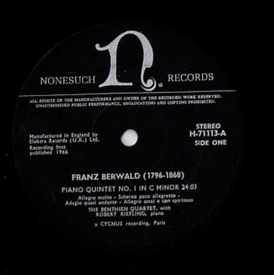 Franz Berwald : Piano Quintet No. 1 In C Minor / Piano Quintet No. 2 In A Major (LP)