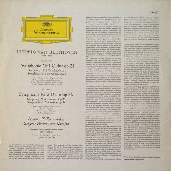 Ludwig van Beethoven - Herbert von Karajan · Berliner Philharmoniker : Symphonien 1 & 2 (LP, RE)