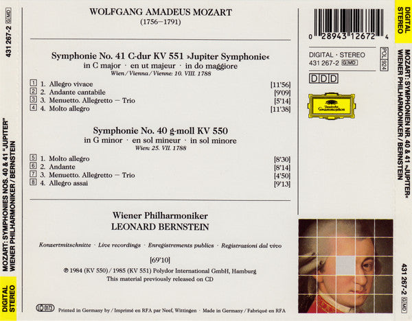 Wolfgang Amadeus Mozart : Wiener Philharmoniker, Leonard Bernstein : Symphonien Nos. 40 & 41 »Jupiter« (CD, Comp)