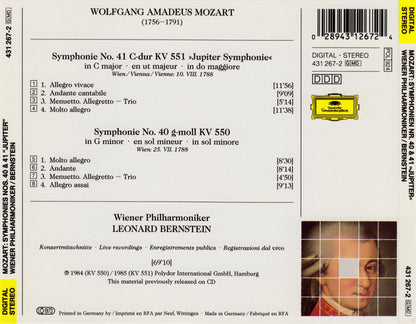 Wolfgang Amadeus Mozart : Wiener Philharmoniker, Leonard Bernstein : Symphonien Nos. 40 & 41 »Jupiter« (CD, Comp)
