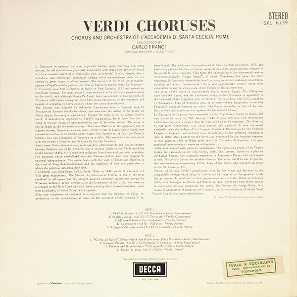 Giuseppe Verdi, Coro dell'Accademia Nazionale di Santa Cecilia And Orchestra dell'Accademia Nazionale di Santa Cecilia Conducted By Carlo Franci : Verdi Choruses (LP, Album, Gro)