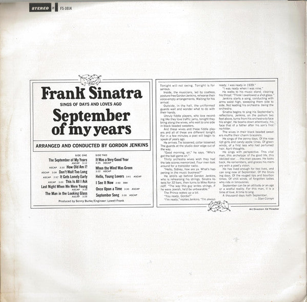 Frank Sinatra : September Of My Years (LP, Album)