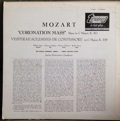 Wolfgang Amadeus Mozart, Jascha Horenstein : Coronation Mass / Vesperae Solemnes De Confessore (LP, Album)