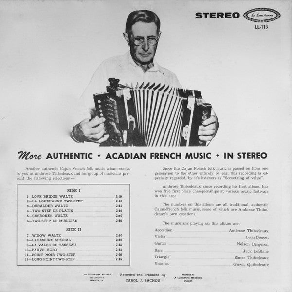 Ambrose Thibodeaux : More Authentic Acadian French Music In Stereo (LP)