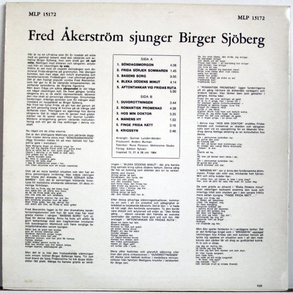 Fred Åkerström : Sjunger Birger Sjöberg (LP, Mono)