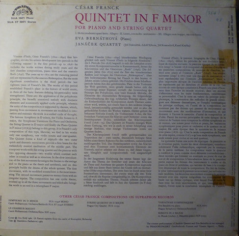 César Franck, Eva Bernáthová, Janáček Quartet : Quintet (LP)