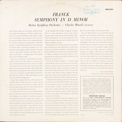 César Franck, Charles Munch, Boston Symphony Orchestra : Symphony In D Minor (LP, Album)