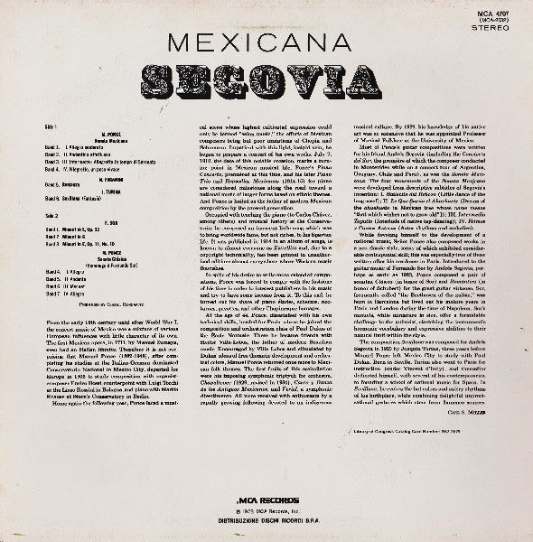 Andrés Segovia : Mexicana (LP, Album, RE)